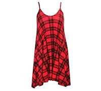 FAIRY TRENDZ LTD Womens Ladies Plus Size Plain Printed Strappy Sleeveless Cami Swing Dress 8-26(Tartan Red UK 12-14)