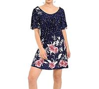 FAIRY TRENDZ LTD Womens Ladies Plus Size Short Sleeves Stretch Scoop Neck Floral Print Long Smock Tunic Top (Navy Floral UK 18)