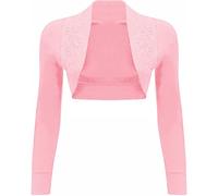 FAIRY TRENDZ LTD Womens Long Sleeve Beaded Shrug Top Ladies Collared Short Bolero Crop Cardigan Top 8-26 (Pink UK 12-14)