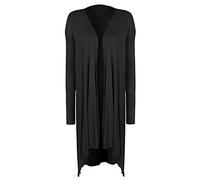 FAIRY TRENDZ LTD Womens Long Sleeve Drape Open Front Cardigan Ladies Plain Irregular Hanky Hem Waterfall Long Cardigan (Black UK 18)
