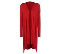 FAIRY TRENDZ LTD Womens Long Sleeve Drape Open Front Cardigan Ladies Plain Irregular Hanky Hem Waterfall Long Cardigan (Red UK 20)
