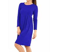 FAIRY TRENDZ LTD Womens Long Sleeve Plain Midi Dress Ladies Flared Skater Swing Dress Pleated Jersey Dress (Royal Blue UK 20-22)