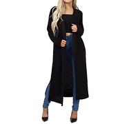 FAIRY TRENDZ LTD Womens Longline Cable Knitted Maxi Cardigan Ladies Long Sleeve Oversized Open Cardigan with Pockets (Black UK 8)