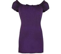 FAIRY TRENDZ LTD Womens Off Shoulder Gypsy Gathered T-Shirt Top Ladies Elasticated Stretch Ruched Top 14-28 (Purple UK 18)