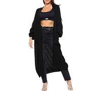 FAIRY TRENDZ LTD Womens Open Front Chunky Knitted Cardigan Oversized Balloon Sleeve Jumper Top (Black UK 16-18)