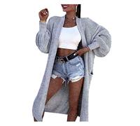 FAIRY TRENDZ LTD Womens Open Front Chunky Knitted Cardigan Oversized Balloon Sleeve Jumper Top (Silver UK 12-14)