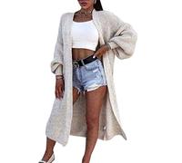 FAIRY TRENDZ LTD Womens Open Front Chunky Knitted Cardigan Oversized Balloon Sleeve Jumper Top (Stone UK 16-18)