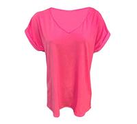 FAIRY TRENDZ LTD Womens Oversize Fit V Neck Top Ladies Baggy Plus Size Batwing Turn Up Sleeve Casual T-Shirt Sizes 8-26 Neon Pink