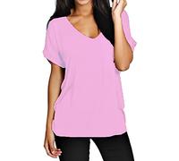 FAIRY TRENDZ LTD Womens Oversize Fit V Neck Top Ladies Baggy Plus Size Batwing Turn Up Sleeve Casual T-Shirt Sizes 8-26(Baby Pink UK 24-26)