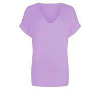 FAIRY TRENDZ LTD Womens Oversize Fit V Neck Top Ladies Baggy Plus Size Batwing Turn Up Sleeve Casual T-Shirt Sizes 8-26 Lilac