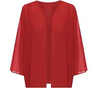 FAIRY TRENDZ LTD Womens Plain 3/4 Sleeve Shrug Top Ladies Open Front Kimono Cardigan Plus Sizes UK 12-26 (Red UK 16-18)
