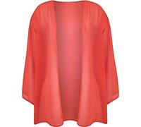 FAIRY TRENDZ LTD Womens Plain 3/4 Sleeve Shrug Top Ladies Open Front Kimono Cardigan Plus Sizes UK 12-26 (Coral UK 16-18)