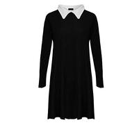 FAIRY TRENDZ LTD Womens Plain Collar Swing Dress Ladies Long Sleeve Fancy Parties Skater Flared Dress (Black/White Collar UK 20-22)