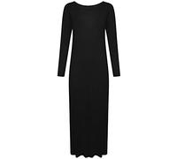 FAIRY TRENDZ LTD Womens Plain Long Sleeves Long Jersey Maxi Dress Ladies Scoop Neck Stretchy Maxi Dress (Black UK 8-10)