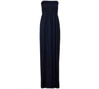 FAIRY TRENDZ LTD Womens Plain Shirred Bandeau Strapless Ladies Ruched Long Boob Tube Jersey Summer Maxi Dress Sheering Maxi Maxy(Navy UK 16-18)