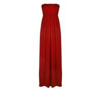 FAIRY TRENDZ LTD Womens Plain Shirred Bandeau Strapless Ladies Ruched Long Boob Tube Jersey Summer Maxi Dress Sheering Maxi Maxy(Red UK 16-18)