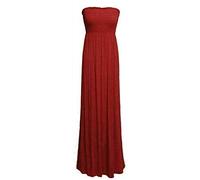 FAIRY TRENDZ LTD Womens Plain Shirred Bandeau Strapless Ladies Ruched Long Boob Tube Jersey Summer Maxi Dress Sheering Maxi Maxy(Wine UK 16-18)