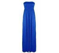 FAIRY TRENDZ LTD Womens Plain Shirred Bandeau Strapless Ladies Ruched Long Boob Tube Jersey Summer Maxi Dress Sheering Maxi Maxy(Royal Blue UK 8-10)
