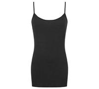 FAIRY TRENDZ LTD Womens Plain Sleeveless Ladies Stretch Round Scoop Neckline Long Strappy T-Shirt Camisole Vest Tank Top UK 8-26 (Black UK 12-14)