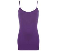 FAIRY TRENDZ LTD Womens Plain Sleeveless Ladies Stretch Round Scoop Neckline Long Strappy T-Shirt Camisole Vest Tank Top UK 8-26 (Purple UK 8-10)