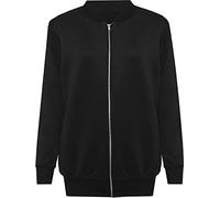 FAIRY TRENDZ LTD Womens Plain Zip Up Coat Top Ladies Casual Plus Size Long Sleeves Elasticated Bomber Jacket (Black UK 20)