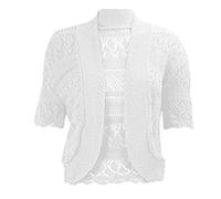 FAIRY TRENDZ LTD Womens Plus Size Crochet Knitted Short Sleeve Cardigan Ladies Open Bolero Top Sizes 8-30 (White UK 20-22)
