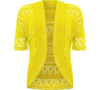 FAIRY TRENDZ LTD Womens Plus Size Crochet Knitted Short Sleeve Cardigan Ladies Open Bolero Top Sizes 8-30 (Yellow UK 12-14)