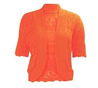 FAIRY TRENDZ LTD Womens Plus Size Crochet Knitted Short Sleeve Cardigan Ladies Open Bolero Top Sizes 8-30 (Orange UK 20-22)
