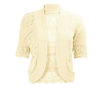FAIRY TRENDZ LTD Womens Plus Size Crochet Knitted Short Sleeve Cardigan Ladies Open Bolero Top Sizes 8-30 (Stone UK 20-22)