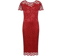 FAIRY TRENDZ LTD Womens Plus Size Floral Lace Lined Bodycon Midi Dress Ladies Short Sleeve Scallop Edge Dress (Wine UK 18)