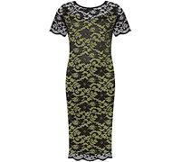 FAIRY TRENDZ LTD Womens Plus Size Floral Lace Lined Bodycon Midi Dress Ladies Short Sleeve Scallop Edge Dress (Lime UK 22-24)