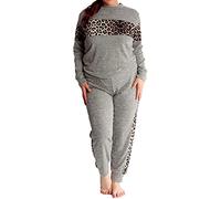 FAIRY TRENDZ LTD Womens Plus Size Ladies Leopard Print Two Piece Set Lounge Wear Tracksuit (Grey UK 22-24)