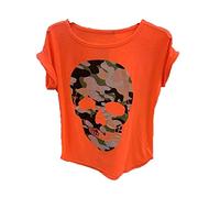 FAIRY TRENDZ LTD Womens Round Neck Short Sleeve Casual Camouflage Skull Print T Shirt Ladies Plus Size Tops Summer Top Tee (Neon Orange UK 20)