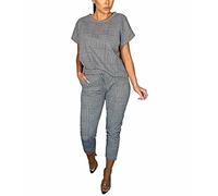 FAIRY TRENDZ LTD Womens Short Sleeve Comfy Loungewear Ladies Two Piece Mono Check Suit Set Tracksuit (Dog Tooth Tartan UK 20-22)
