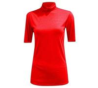 FAIRY TRENDZ LTD Women's Short Sleeve Turtleneck Jumper Ladies Polo Neck Short Sleeve Stretchy Bodycon Casual Top (Red UK 12-14)