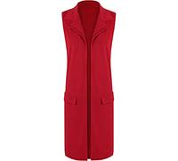 FAIRY TRENDZ LTD Womens Sleeveless Open Long Waistcoat Ladies Faux Pocket Top Cardigan Jacket Plus Size 14-28 (Red UK 18)