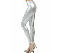 FAIRY TRENDZ LTD Womens Wet Look Elasticated Legging Girls Stretchy Shinny Disco Trouser Pants Small/3X Large UK 8-26 (Silver UK 20-22)