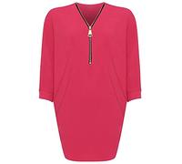 FAIRY TRENDZ LTD Womens Zip V Neck Curved Hem Batwing Sleeve Top New Ladies Plus Size Oversized Blouse 12-26 (Cerise UK 24-26)