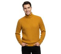 FAIRY TRENDZ Mens Chunky Knit Turtle Neck Sweater, Warm Long Sleeve Winter Pullover Jumper, Soft Thick Cable Knit Polo Neck Knitwear (Mustard, S-M)