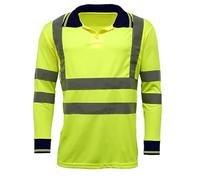 FAIRY TRENDZ Mens Long Sleeve High Visibilty Work Wear Shirt Adults Collared Two Tone Hi Vis Tape Stripe Shirt Yellow