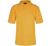 FAIRY TRENDZ Mens Short Sleeve Collared Neck Polo Shirts Kids Unisex Active Wear Uniform Plain T Shirt Top Gold/Yellow