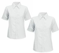FAIRY TRENDZ Pack of 2 School Uniform Shirt Girls Short Sleeve Button Down Shirt Kids Long Sleeve Uniform Shirt (Girls Short Sleeve White 48 Chest/Pack 2)