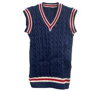 FAIRY TRENDZ Unisex Classic V Neck Sleeveless Thick Knitted Cricket Jumper Mens Womens Sport Sweater Pullover Tank Top Navy