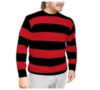 FAIRY TRENDZ Unisex Long Sleeve Red and Black Striped Knitted Jumper Kids Crew Neck Halloween Parties Fancy Sweatshirt Sweater Top