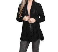 FAIRY TRENDZ Women Open Front Waterfall Cardigan Ladies Lightweight Long Sleeve Boyfriend Knitted Sweater Top Summer Cardigan Black