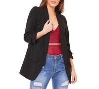 FAIRY TRENDZ Womens 3/4 Sleeve Frill Ruffle Duster Coat Ladies Plain Open Front Pockets Jacket Blazer Black