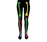 FAIRY TRENDZ Womens Black Skeleton Bones Hand Print Tights Ladies Halloween Fancy Dress Party Wear Horror Opaque Multicolored Neon Bones Tights One Size