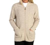 FAIRY TRENDZ Womens Cable Knitted Zip Up Collared Cardigan Ladies Long Sleeve 2 Pocket Classic Knitwear Sweater Winter Warm Cardigan Stone