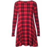 FAIRY TRENDZ Womens Check Tartan Print Plaid Tunic Dress Ladies Round Neck Long Sleeve Swing Skater Dress