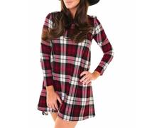 FAIRY TRENDZ Womens Check Tartan Print Plaid Tunic Dress Ladies Round Neck Long Sleeve Swing Skater Dress